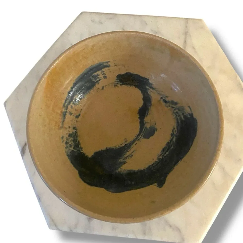 Abstract Glazed Pottery Bowl Handmade Artist Signed 2015 Minimalist Organic 9.5”
